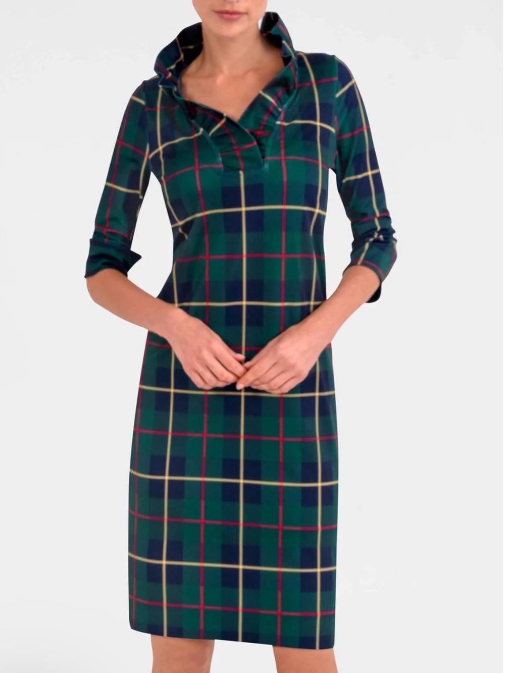 Gretchen Scott Ruffle Neck Jersey - Plaidly Cooper - Size Small - Holiday
